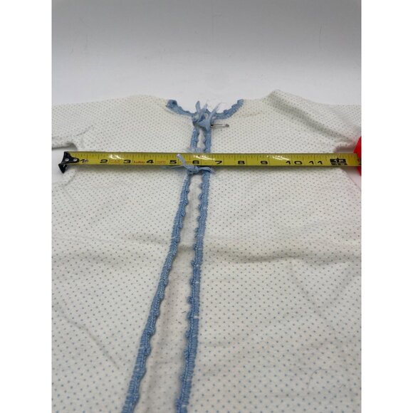 Vintage Baby Kimona Robe Layette Flannel Gown Blue Polka Dots & Crochet Trim - Picture 3 of 6